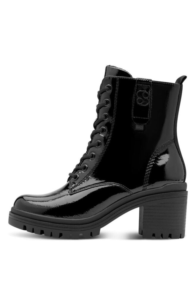 S. Oliver Patent Black Chunky Lace boot, 25223-BLK