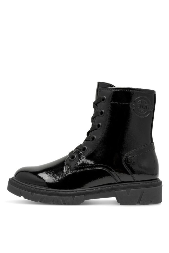 S. Oliver Gloss Combat boot, - Black 25241-BLK