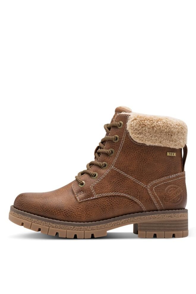 S. Oliver Faux Fur Lace boot, - Cognac 26227-COGN