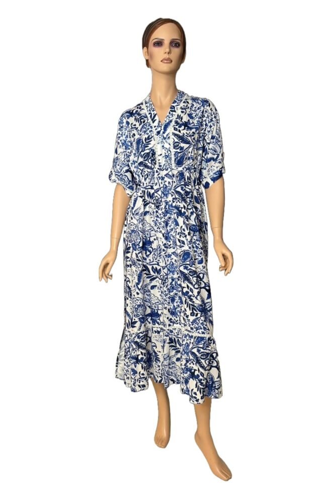 Jessica Graaf  white and navy pattern maxi dress 29734-003