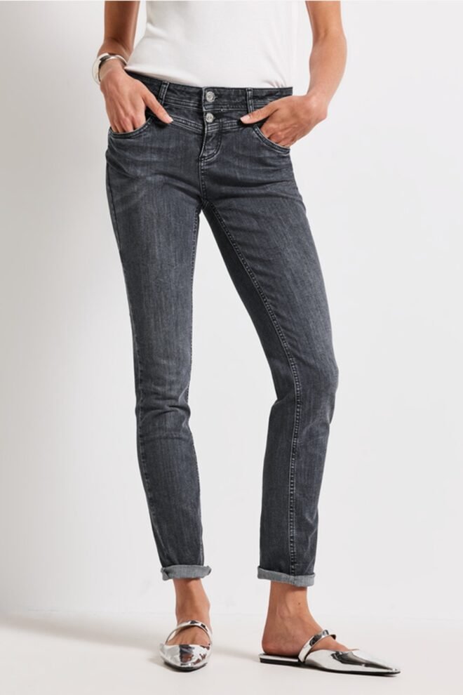 Street One Denim-Jane, dark steel grey washed jeans 379164-GREY