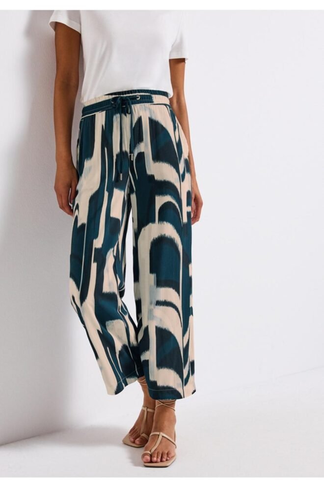 Street One Tide Blue Pattern Wide Leg Pants 379189-TID-1