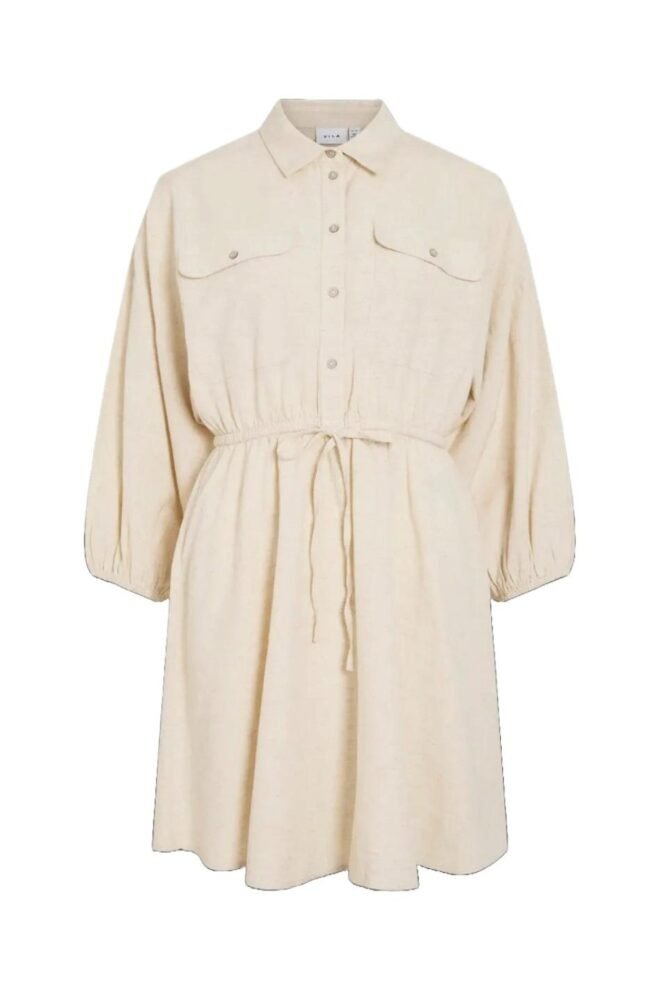 VIPRISILLA 3/4 SHORT SHIRT DRESS NATURAL MELANGE VIPRISILLA-NAT-1