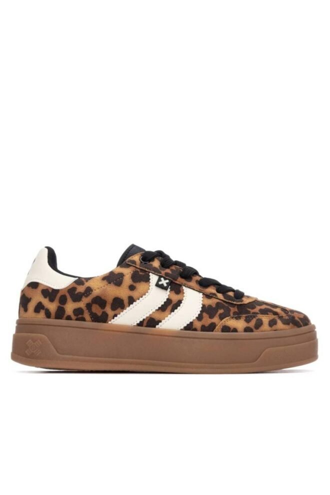 XTI Leopard Print White Stripe Trainer 144584-WHILEO-1