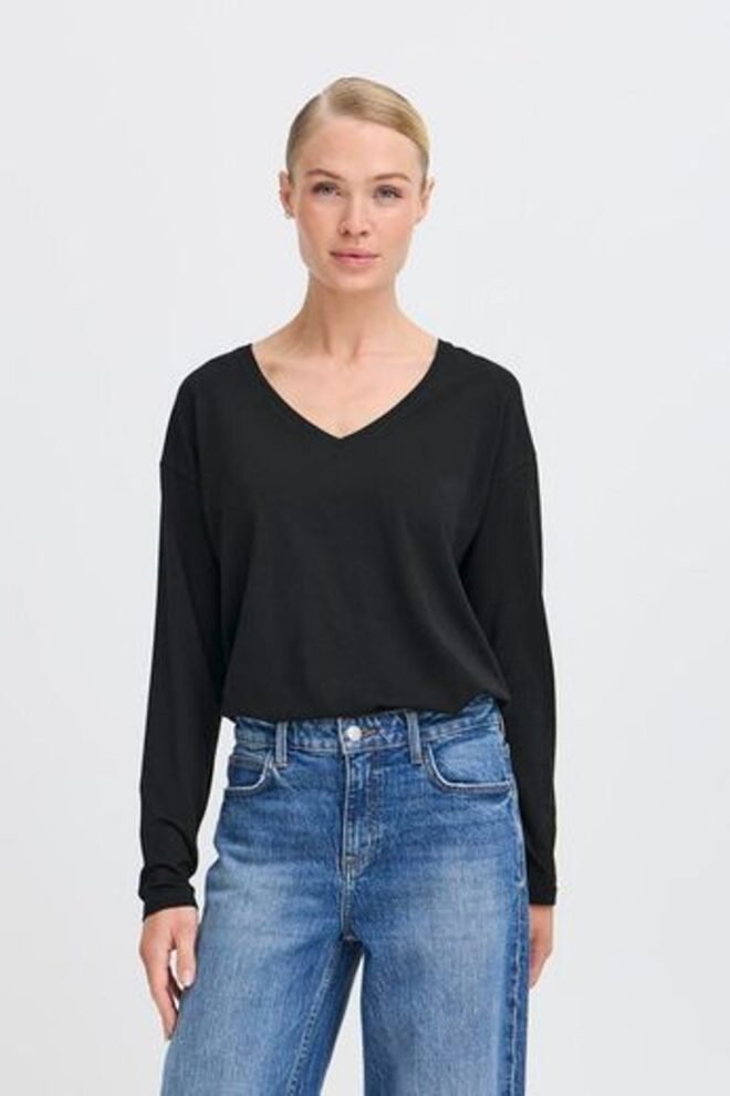 B.Young BYPAMILA Long Sleeve V-neck T-Shirt Black BYPAMILA-LS-V-BLK-1