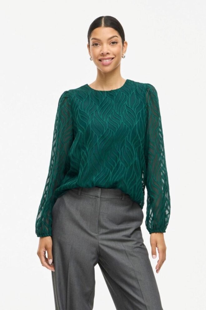 VILA VIMIKA O-NECK BLOUSE PINE GREEN VIMIKA-GREEN-1