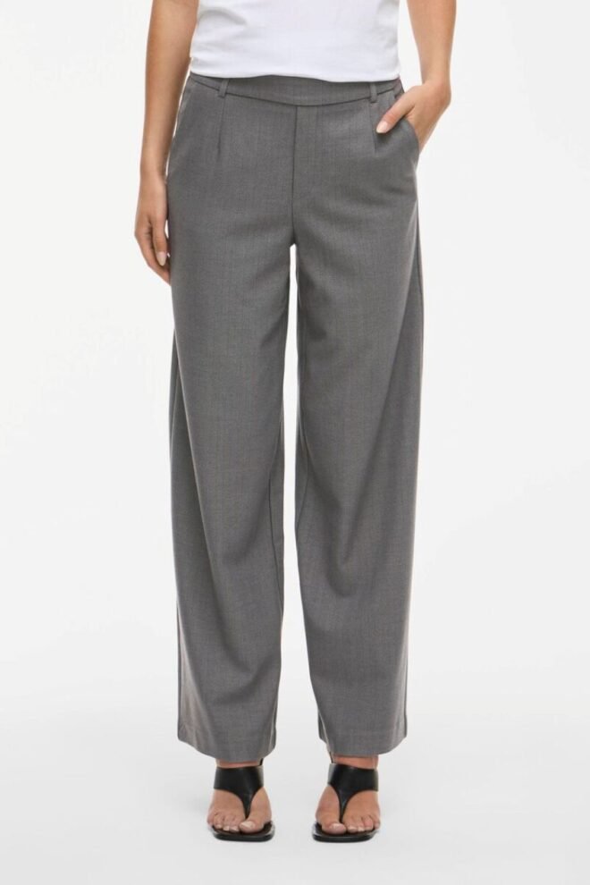VILA VIVARONE PINSTRIPED HIGH WAISTED PANTS GREY HERRINGBONE VIVARONE-GREY-1