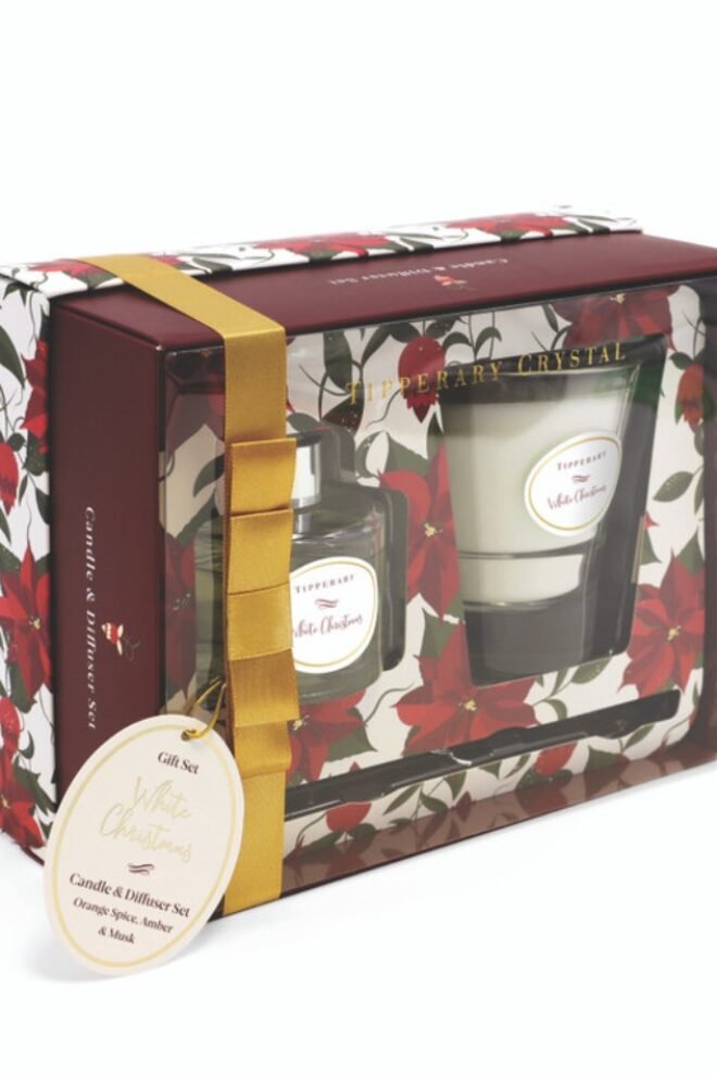 Tipperary Crystal Poinsettia White Christmas Candle & Diffuser Set 155879