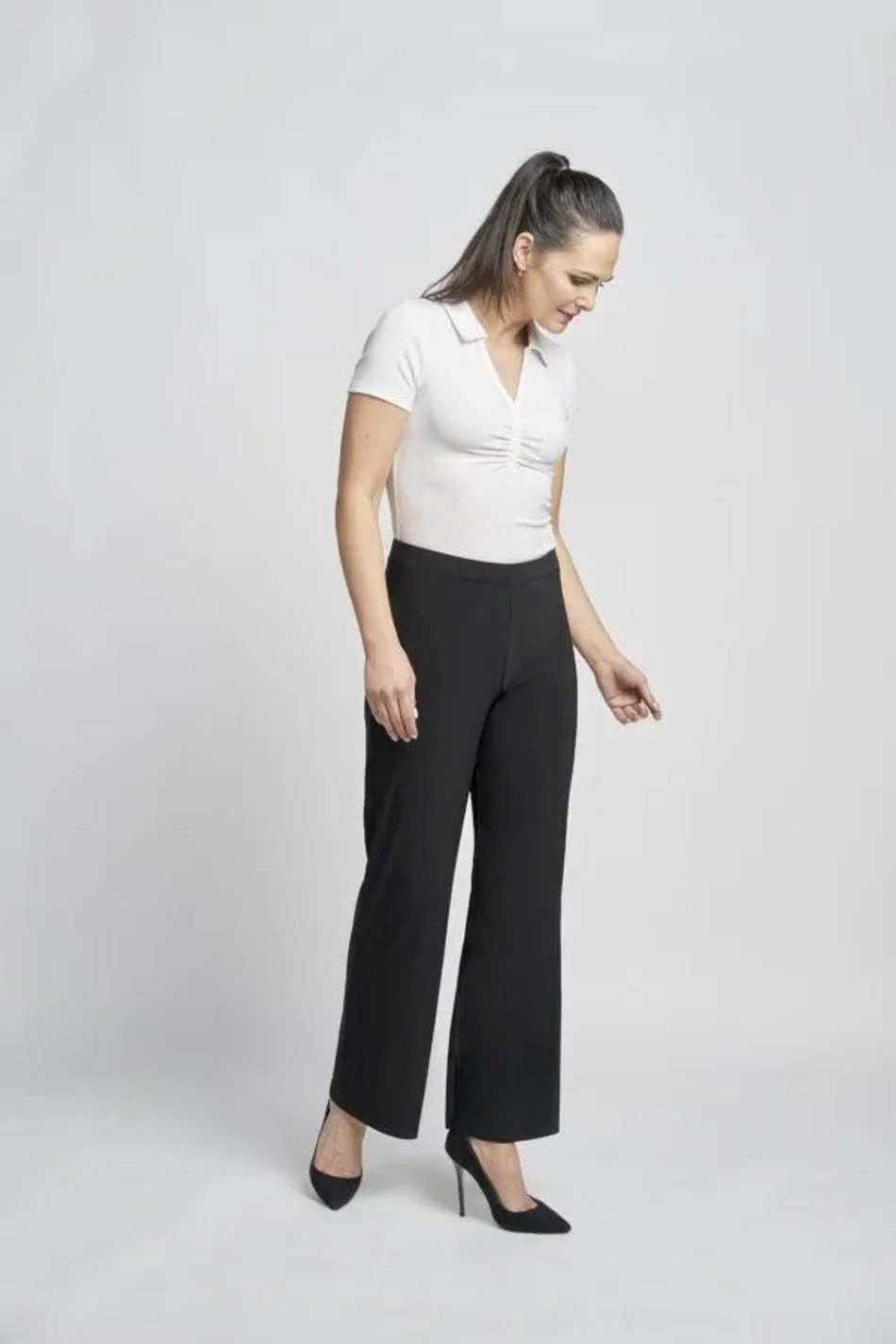 Pinns Wide Leg pull up Jersey Trousers Black 645T-1 - Image 2