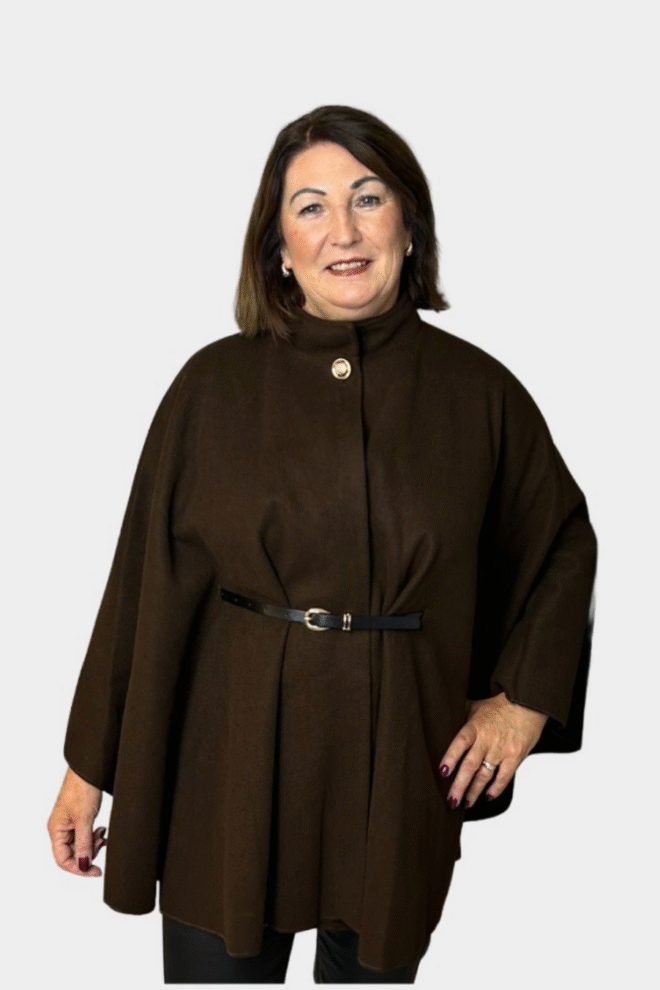 Belted Cape Coat One Size Fits 6 to 14 Brown CAPE-BRWN-1