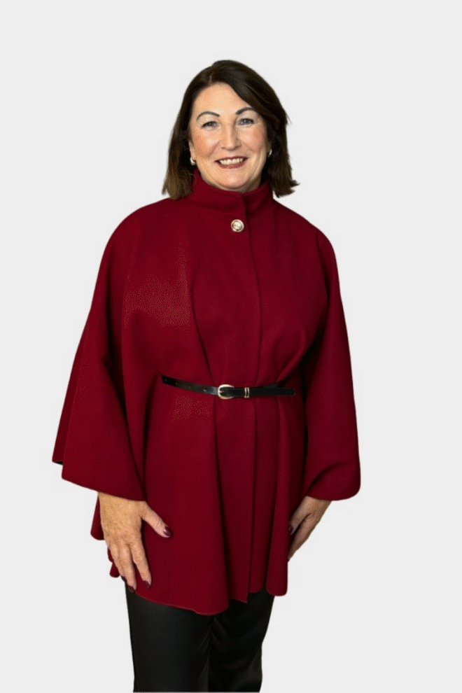 Belted Cape Coat One Size Fits 6 to 14 Wine CAPE-WIN-1