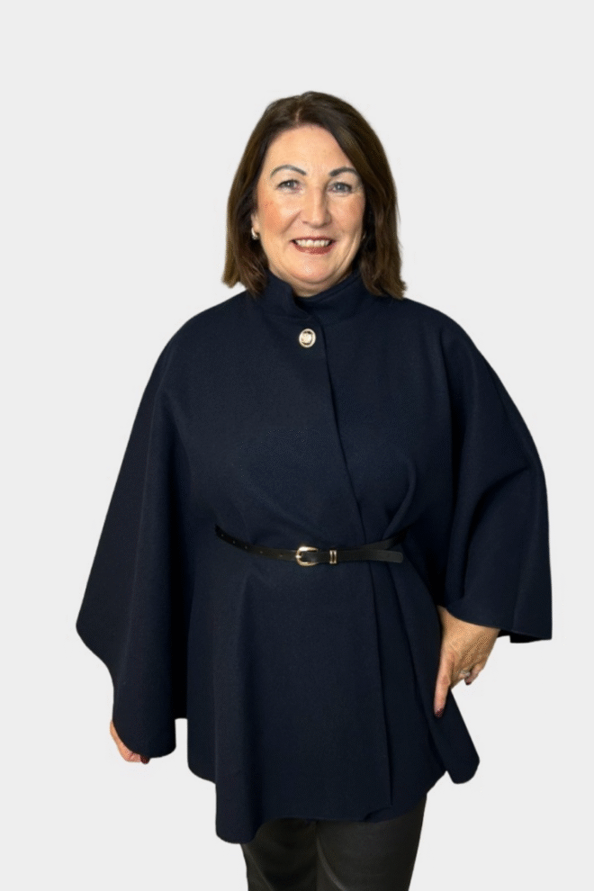 Belted Cape Coat One Size Fits 6 to 14 Navy CAPE-NAV-1