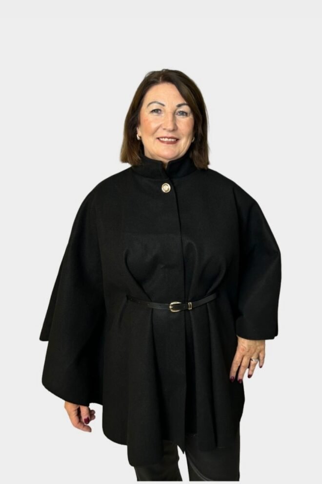 Belted Cape Coat One Size Fits 6 to 14 Black CAPE-BLK-1