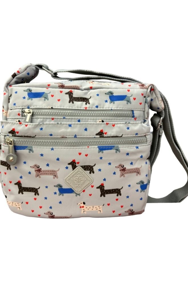 Sausage Dog Pattern Handbag Pale Blue SAUSDOG2-HB