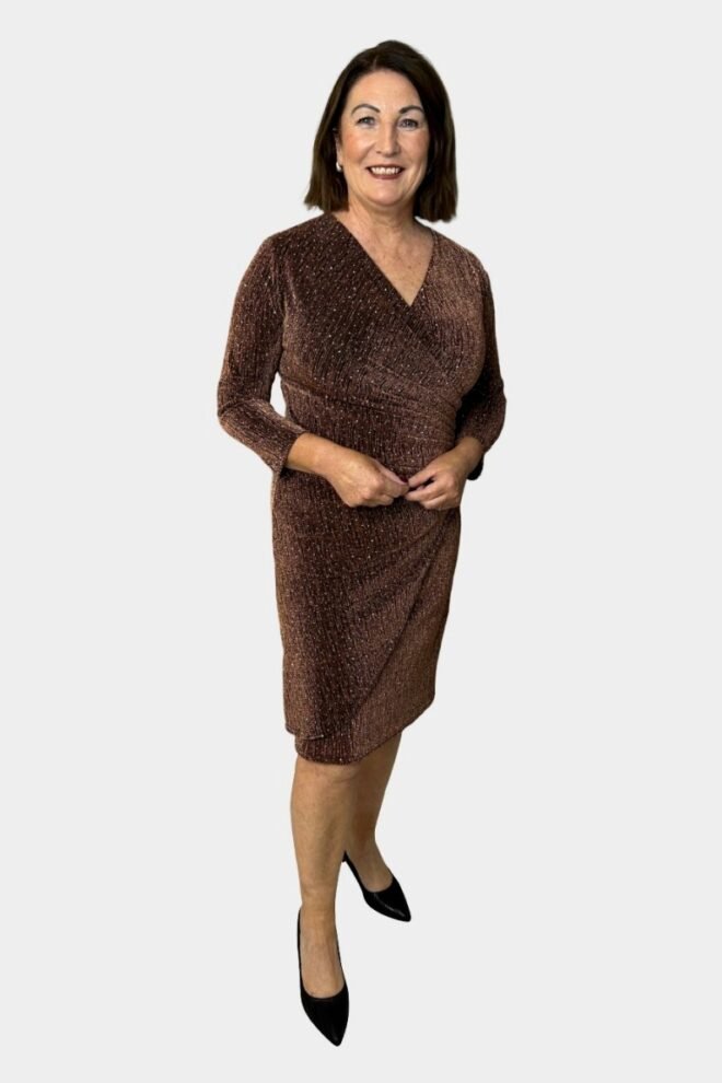 Party Stella Faux Wrap Dress Bronze One Size Fits 6 to 12 STELLA-BRNZ