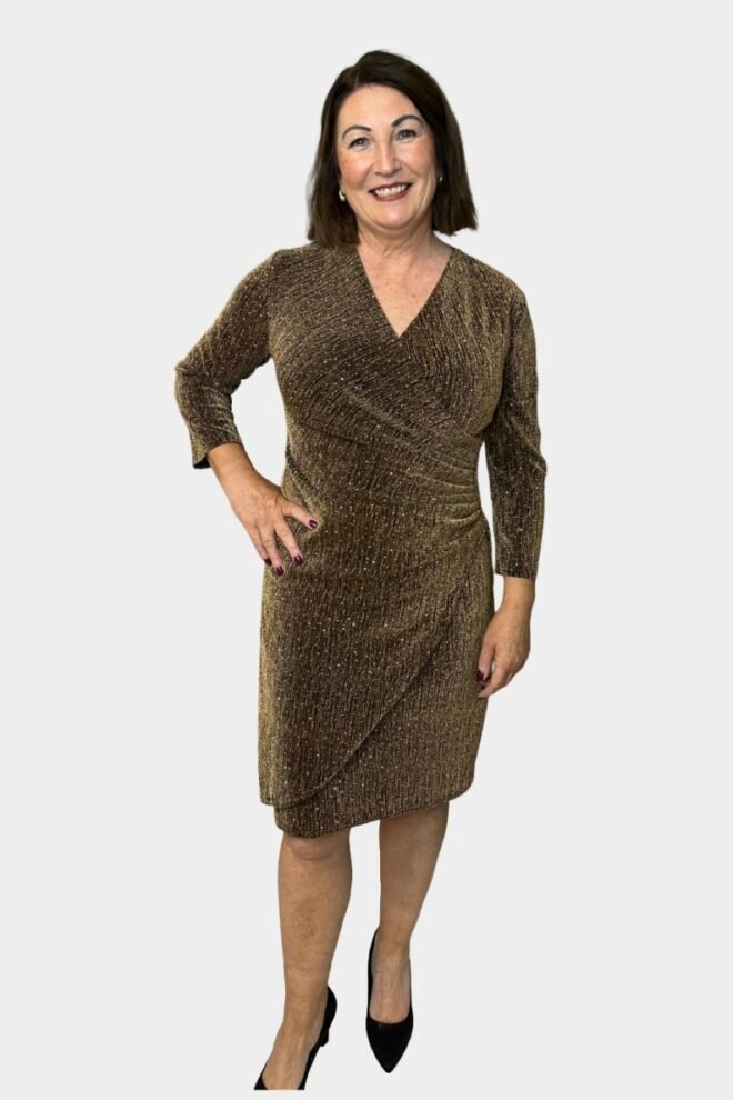 Party Stella Faux Wrap Dress Gold One Size Fits 6 to 12 STELLA-GOLD