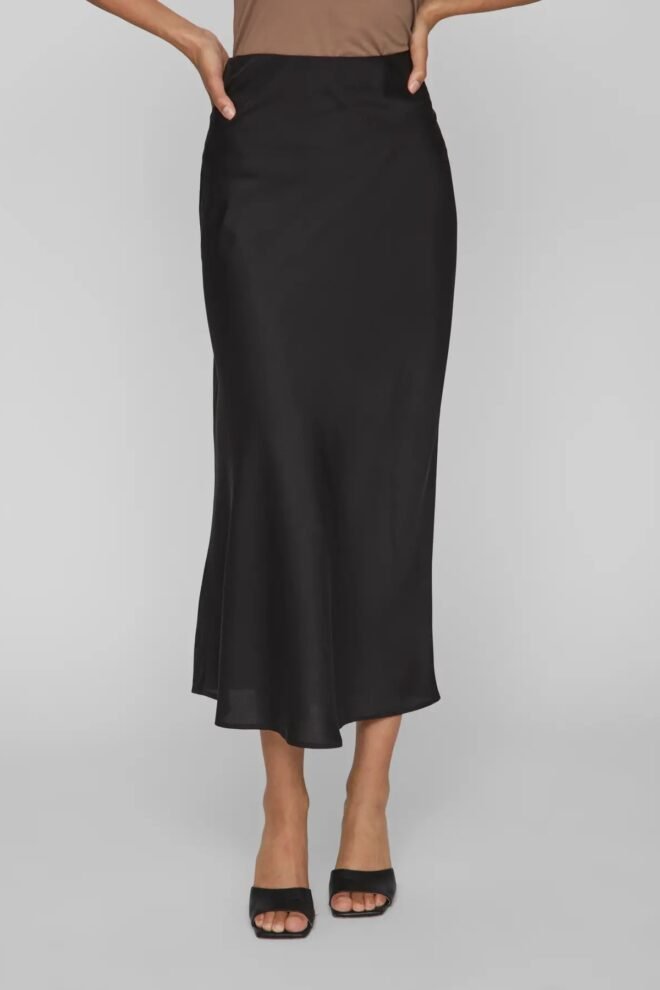 Vila Vielette Satin Long Skirt Black VIELETTE-SKIRT-BLK-1
