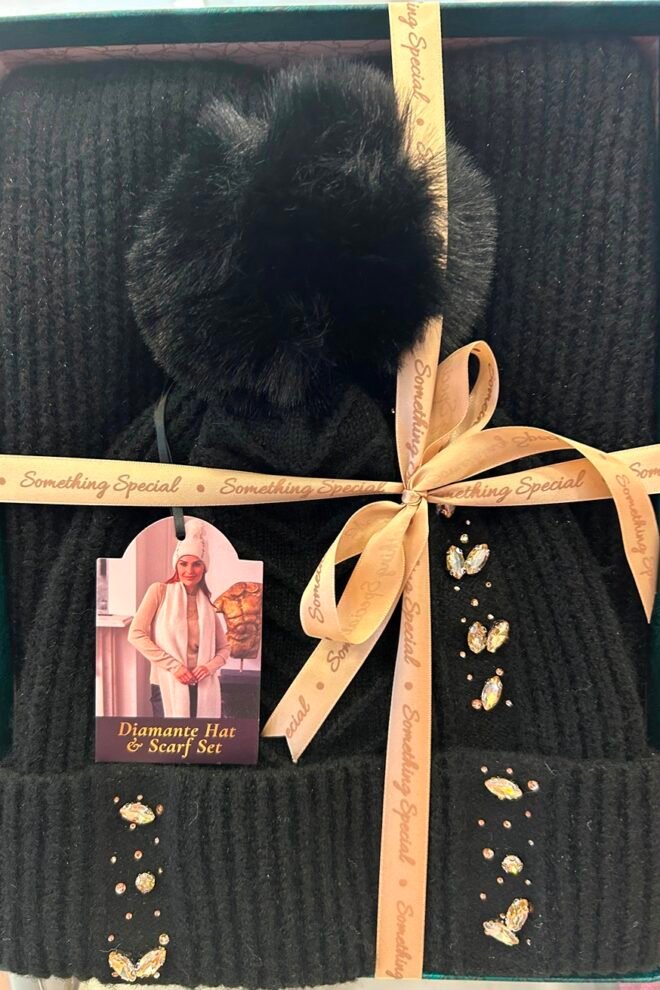 Diamante Hat and Scarf Set Black DIAM-BLK