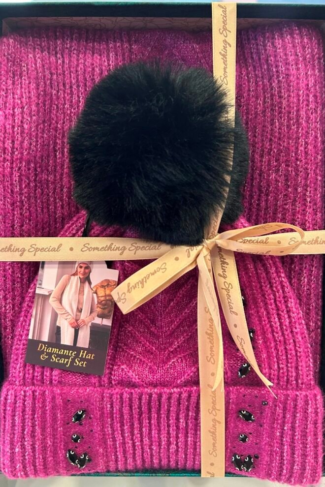 Diamante Hat and Scarf Set Purple DIAM-PURP