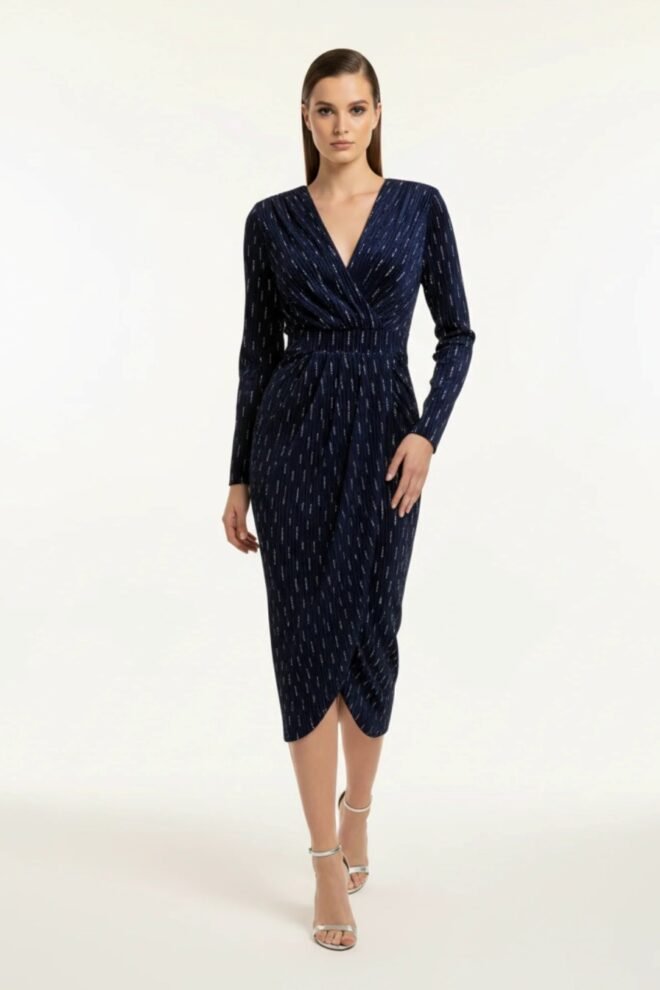 Marc Angelo Navy Midi Wrap Dress MA8131-NAV-1