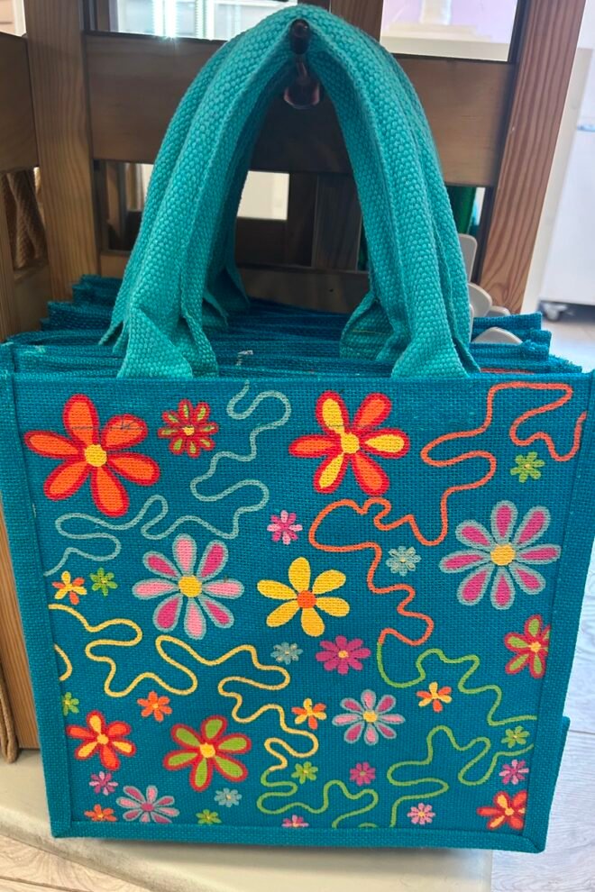 Eco Friendly Jute Bag  FLOWERS-MULTI