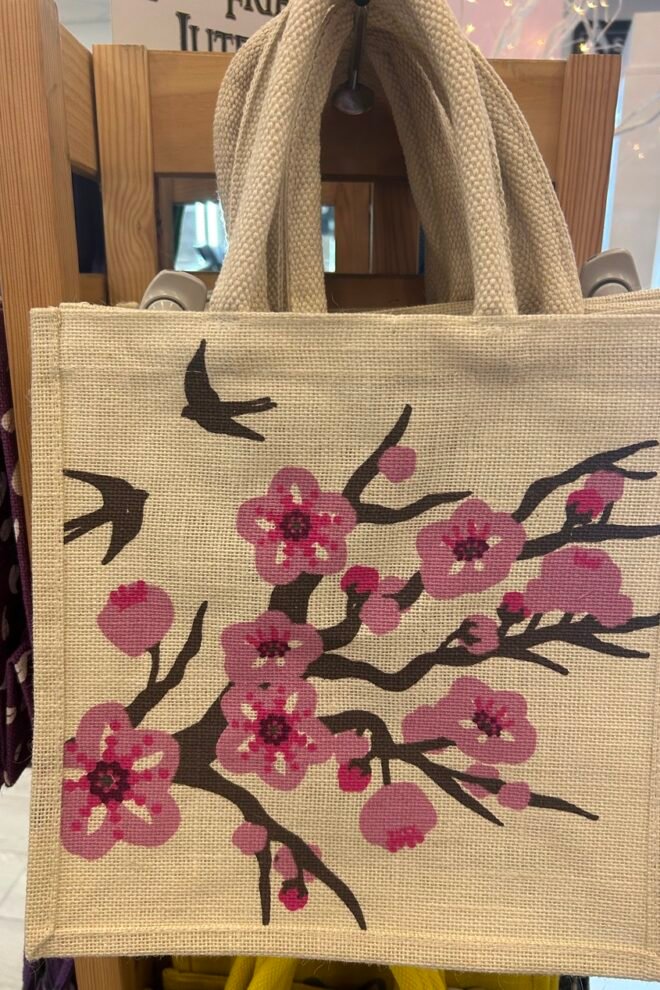 Eco Friendly Jute Bag  FLOWERS-PINK