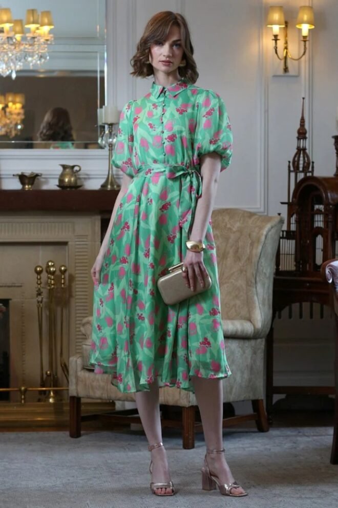 Rant and Rave Ida green floral dress. IDA-GRN-1